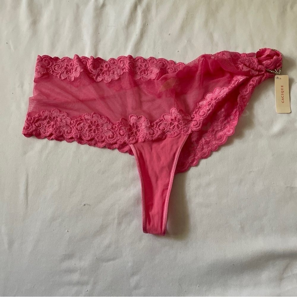 NWT Lane Bryant Cacique Lace Thong 22/24 Plus Panties Sexy Lace Pink Hearts